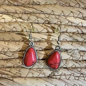 Red corral jasper tear drop dangle earrings
